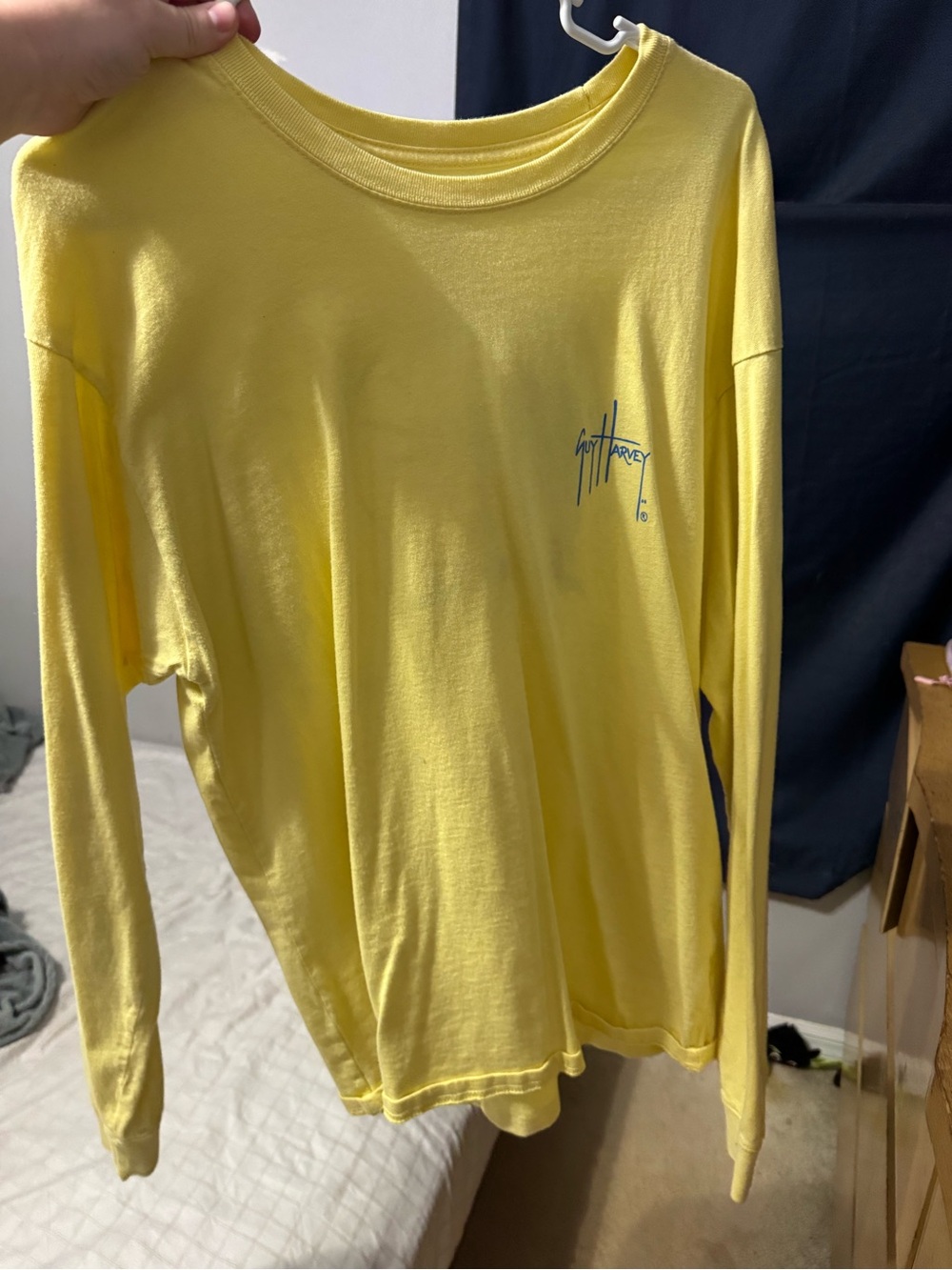 Guy Harvey Men's Yellow Long Sleeve Cotton Fish Graphic Crew Neck T-Shirt L/G/G